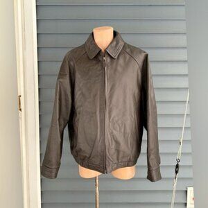 Vintage Y2K St Johns Bay Mens Brown Leather Bomber Jacket~XL~